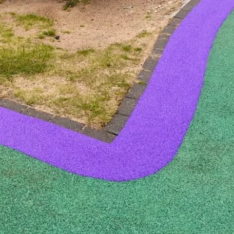 Purple EPDM rubber edge strip to protect receding wet pour rubber