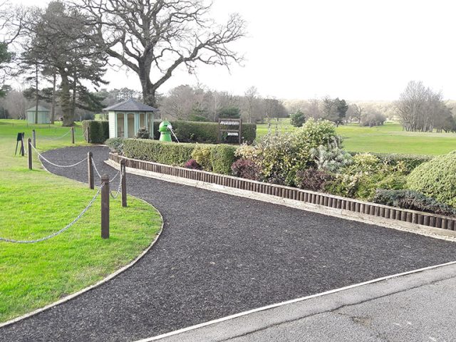 JungleMulch Pathway Underlay on Golf Course wide grey rubber mulch pathway underlay on golf course
